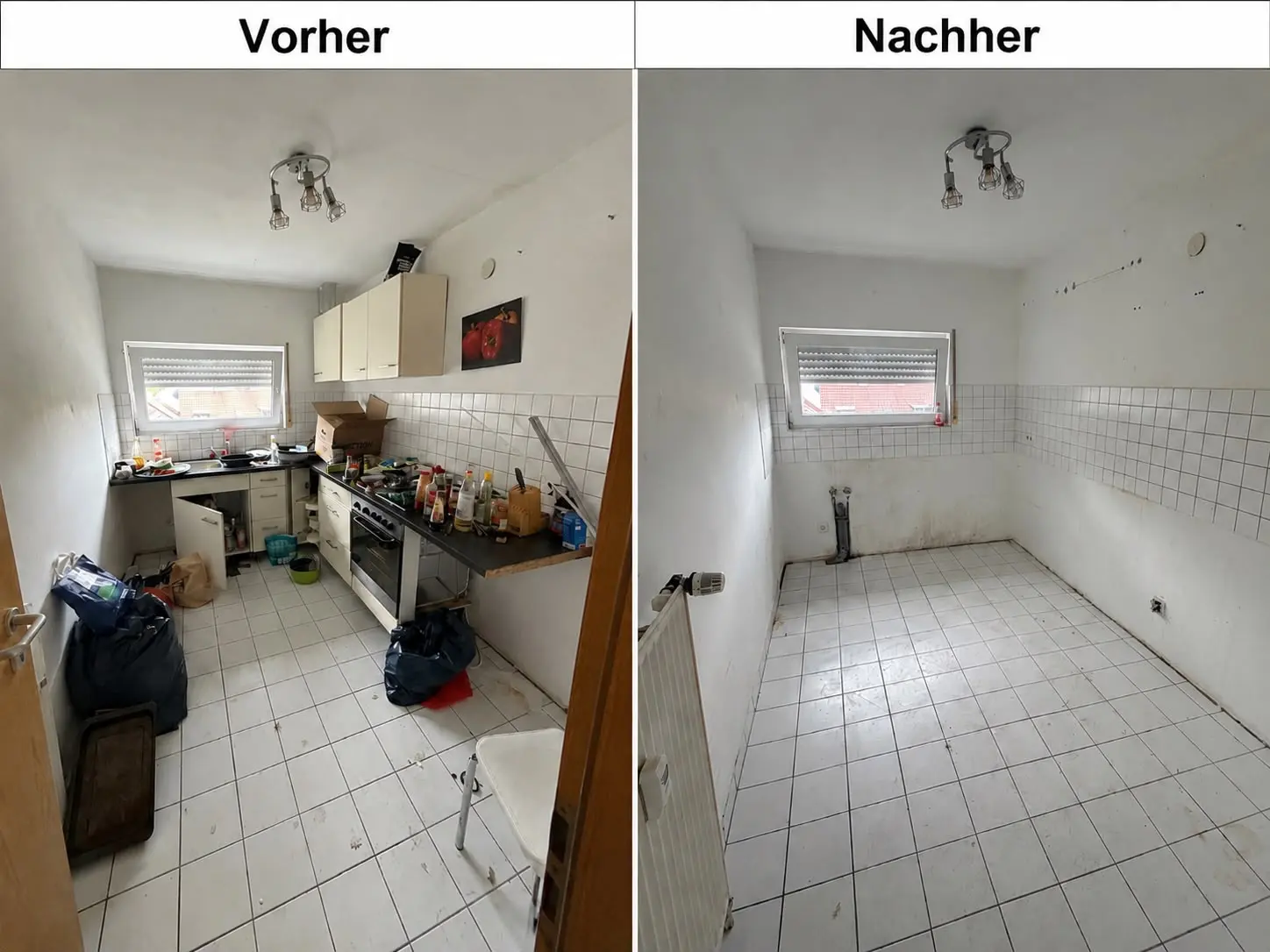 Wohnungsauflösung in Dortmund – Küche vorher und nachher: Einbauküche demontiert und fachgerecht entsorgt durch Movehaus